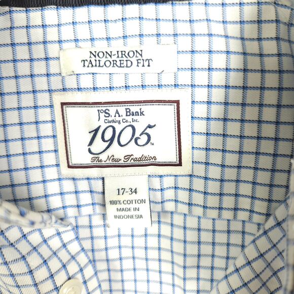 Jos A Bank 1905 Mens 17-34 Non Iron Tailored Fit Plaid Button Down Dress Shirt - Picture 2 of 6
